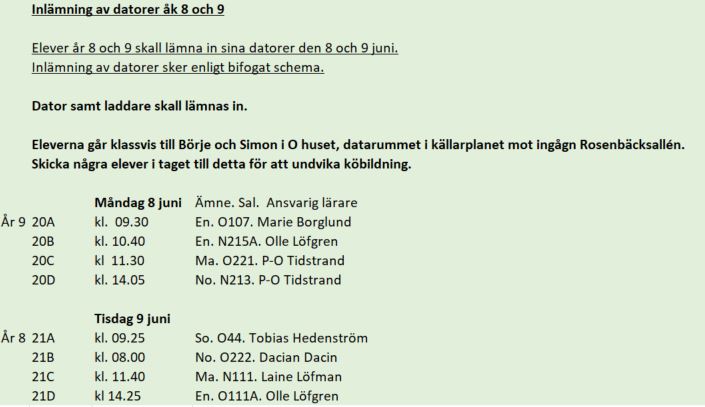 Inlämning av datorer vt20